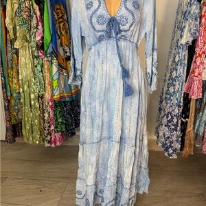 Elegant Blue Bohemian Maxi Dress